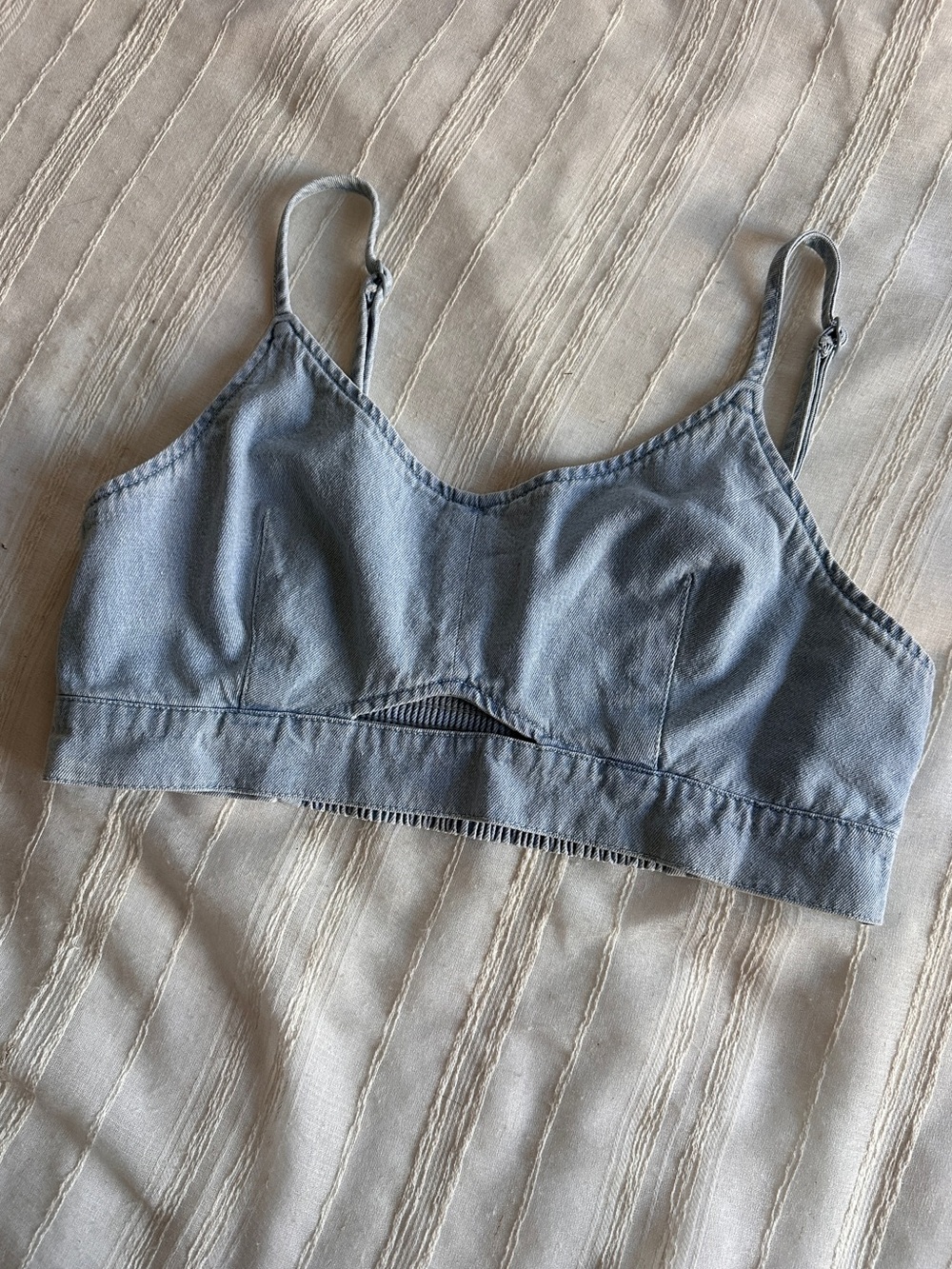 House of Harlow 1960 Light Wash Denim Cutout Bralette Crop Top | 6 NWOB